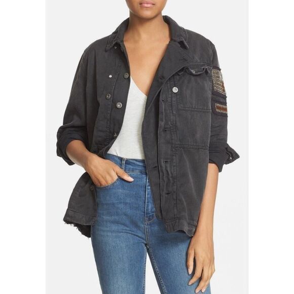 Free People EMBELLISHED MILITARY SHIRT JACKET TOP Sz. S - Picture 1 of 6